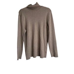 Chico's Sweater Womens Size 2 Large Gold Turtleneck Metallic Shimmer Pullover